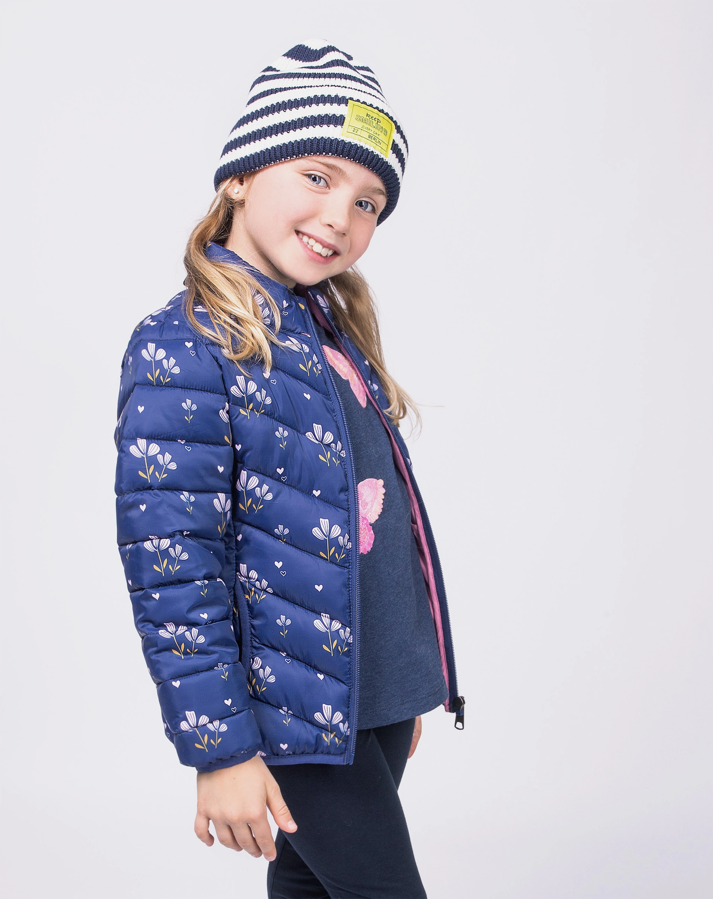 Steppjacke BLUMEN in blau/rosa