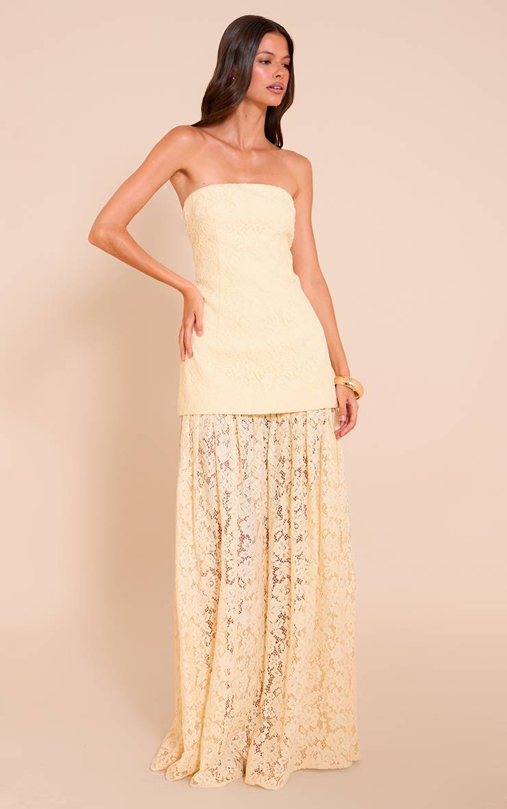 Citron Robe Midaxi Bandeau À Empiècements De Jupe En Dentelle Transparente