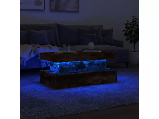 Table basse avec lumières LED chêne fumé 90x50x40 cm