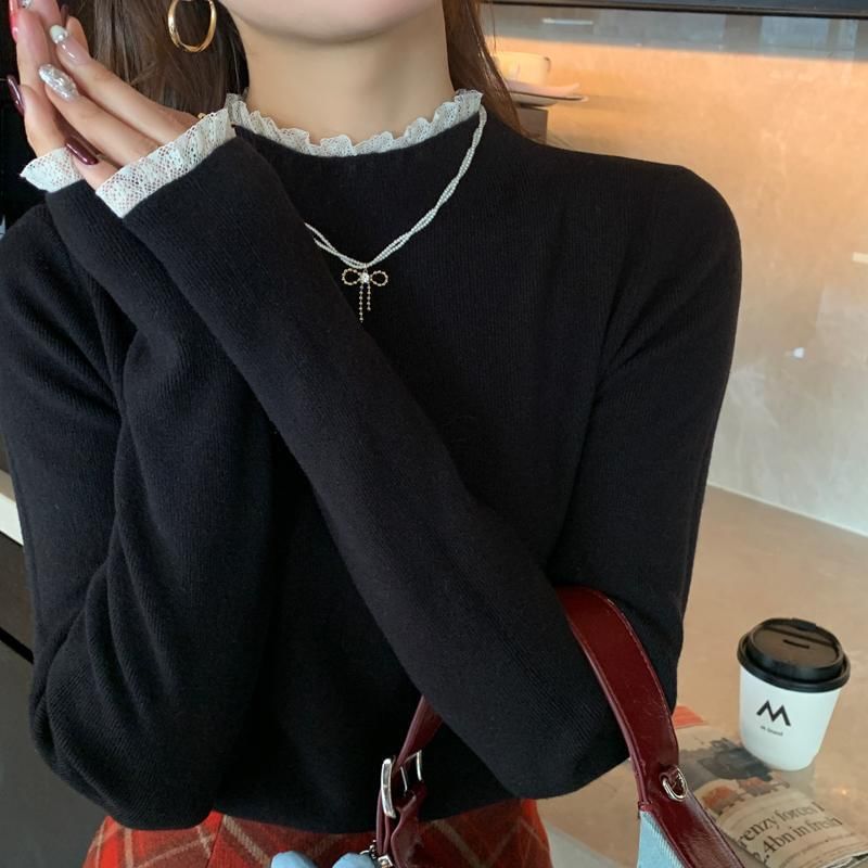 Bikkerd - Lange mouwen mockneck effen gebreide top