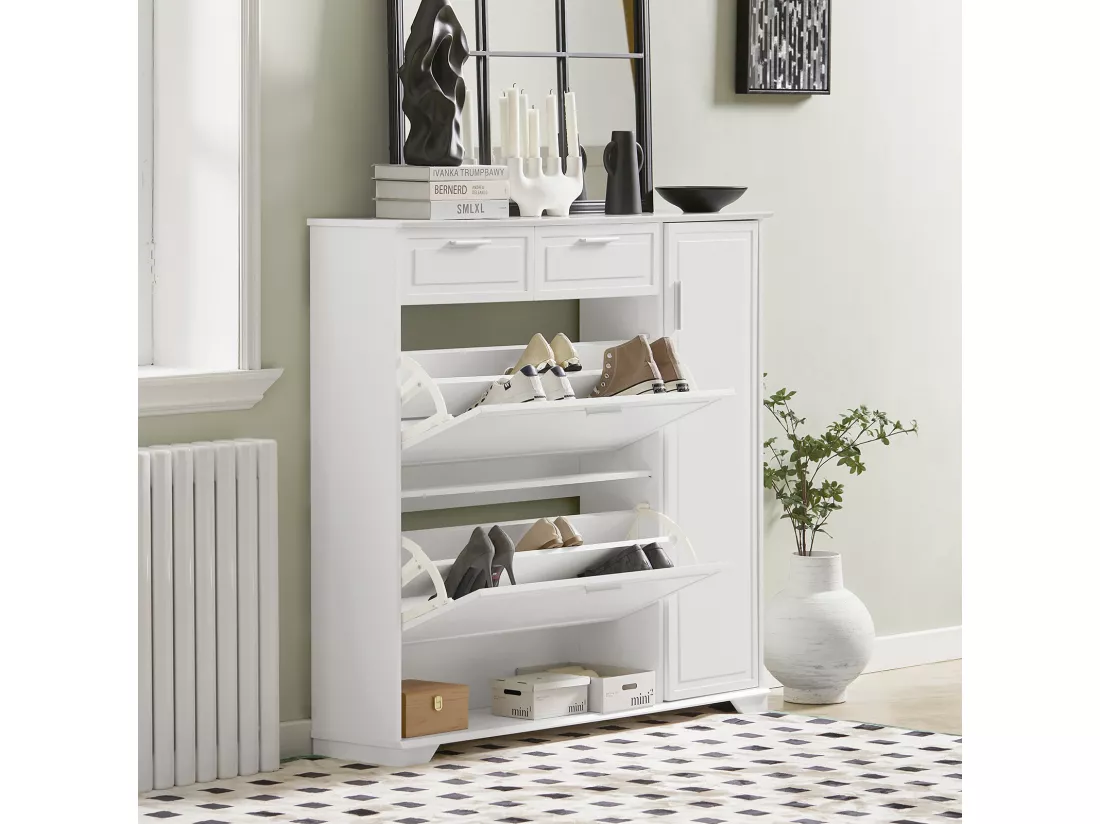 Armoire à Chaussures, Meuble d'entrée, Meuble de Rangement, Commode à Chaussures, FSR104-W