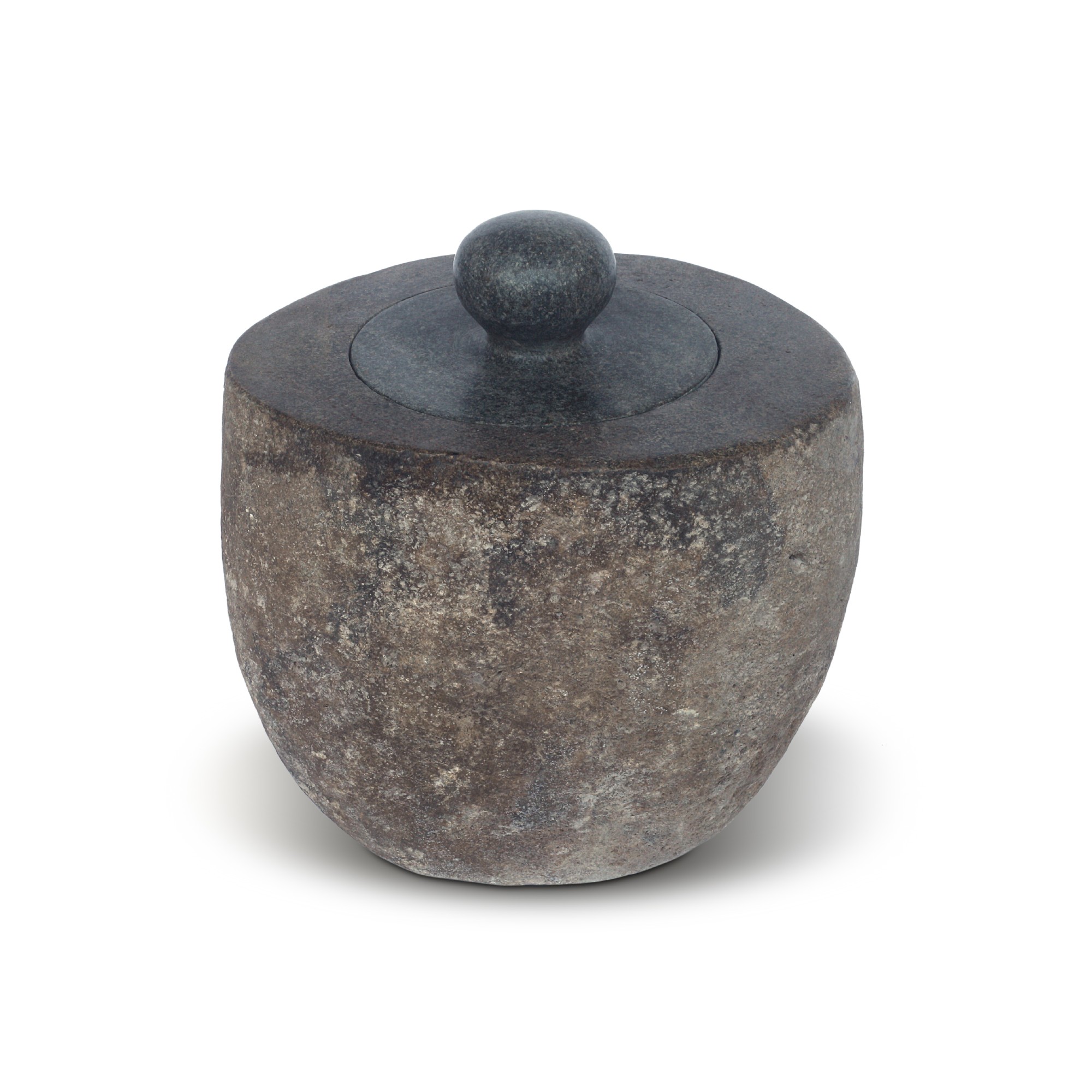 Deckelbehälter aus Naturstein, H 19 cm, B 14 cm, T 15 cm von fischer's lagerhaus