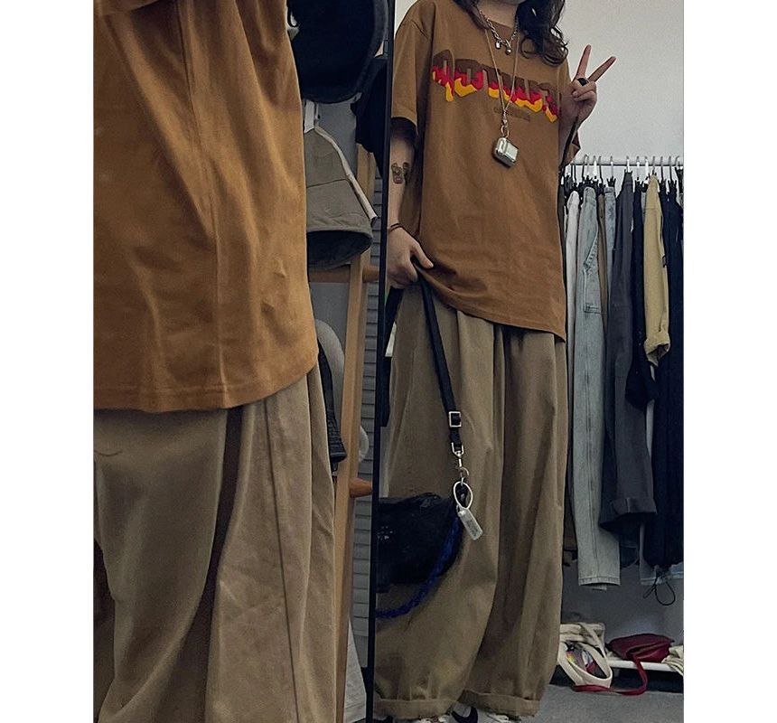 Lingaris - Effen broek met wijde pijpen en trekkoordtaille