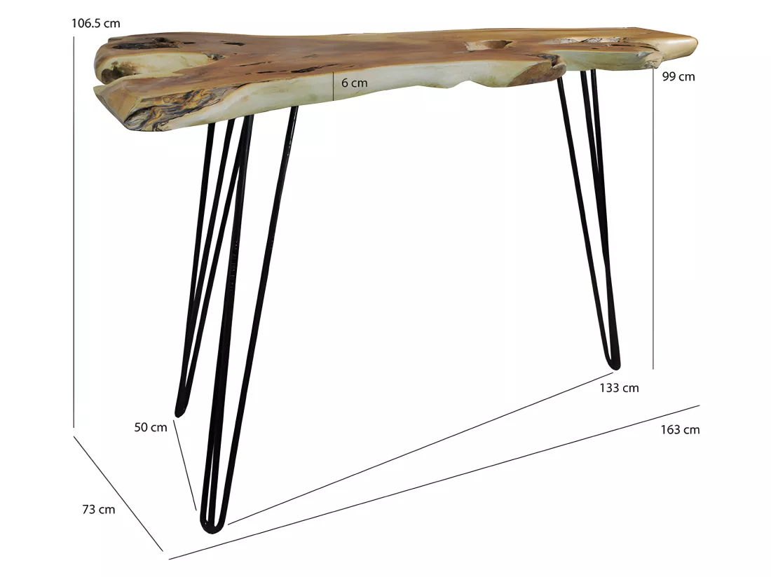 Table de bar L.163 cm en bois de teck et 3 pieds métal noir - GEPETTO