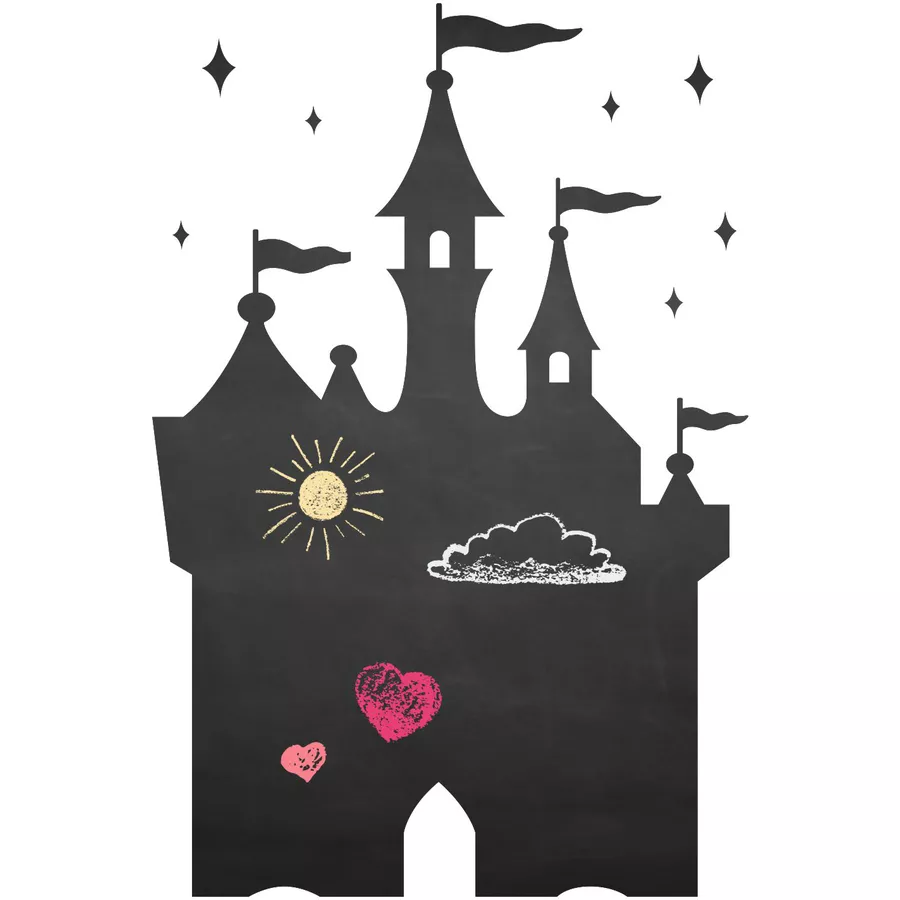 Nikima Wandtattoo 003 Schloss - selbstklebende Tafelfolie Kreidefolie inkl. 3 Stück Kreide schwarz