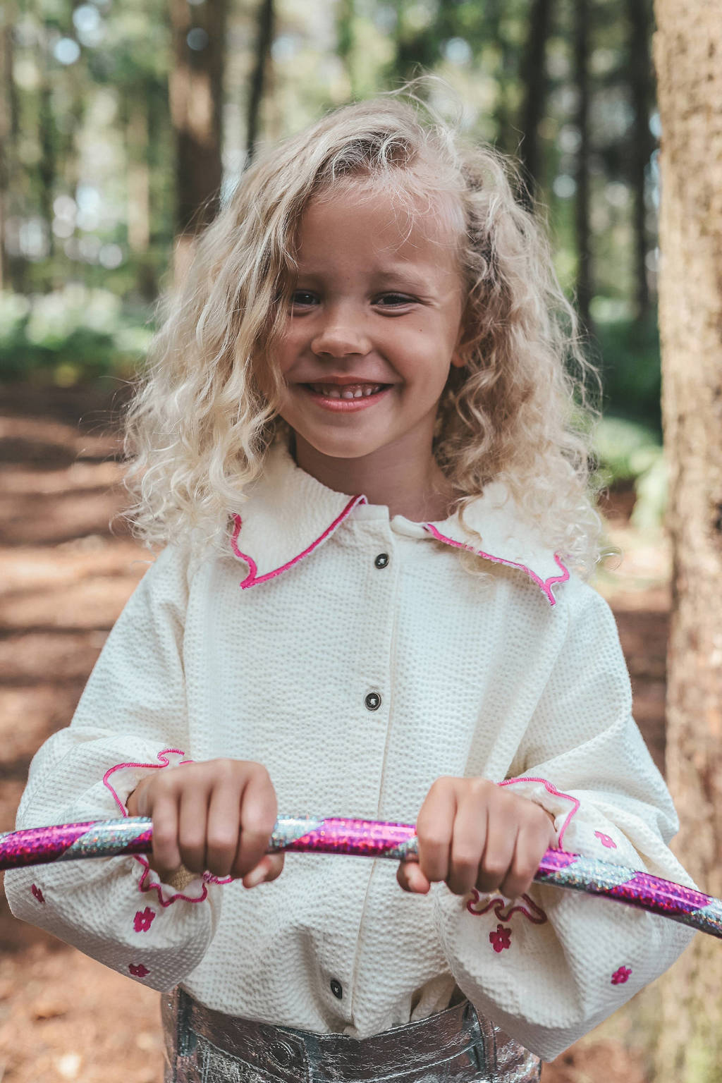 Your Wishes blouse met printopdruk en borduursels ecru/roze