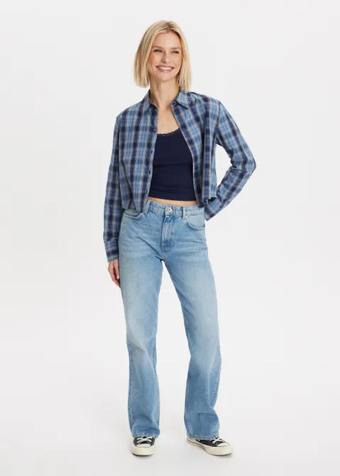 Cropped blouse geruit blauw (BLW.M)