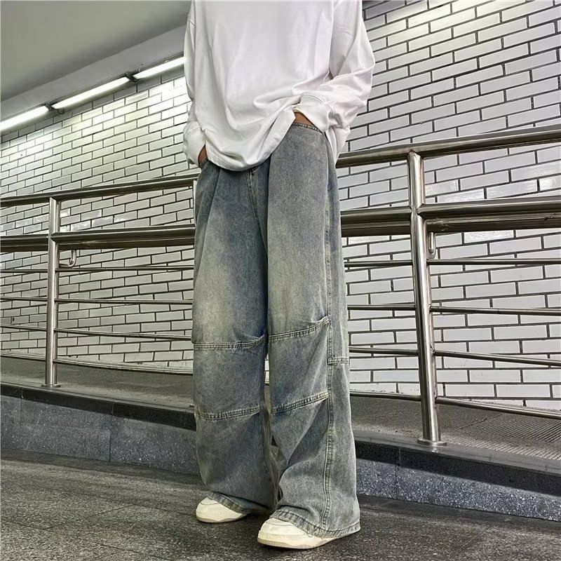 Kenning - Mid Rise Washed Wide Leg Jeans