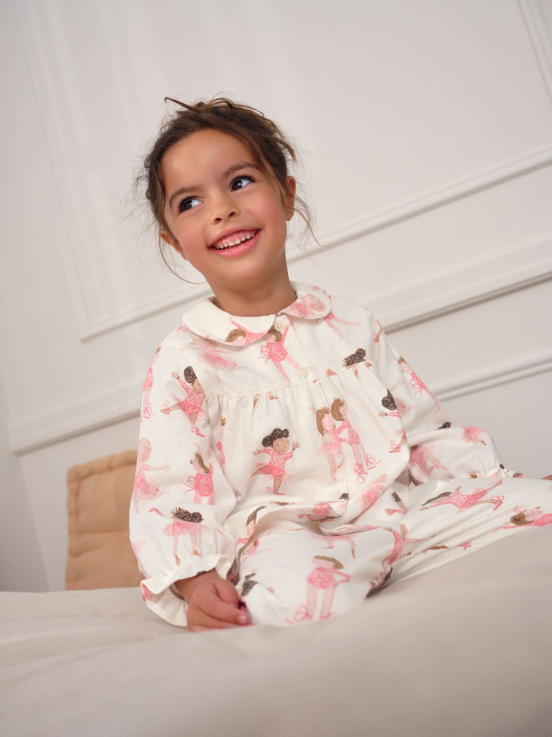 Ecru/roze ballerina - Geweven pyjama met knopen (9 mnd-10 jr)