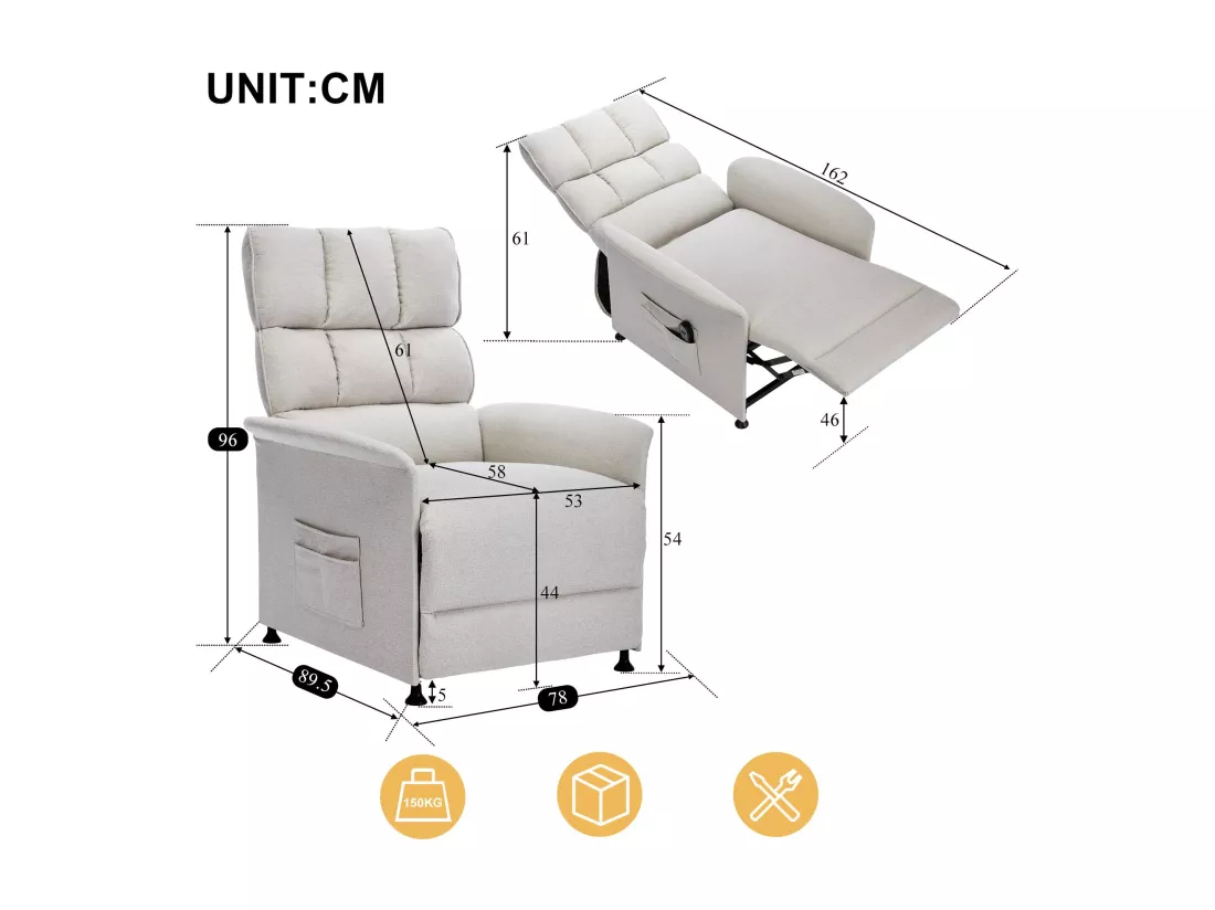 Fauteuil electrique avec télécommande - avec sac de rangement - Beige