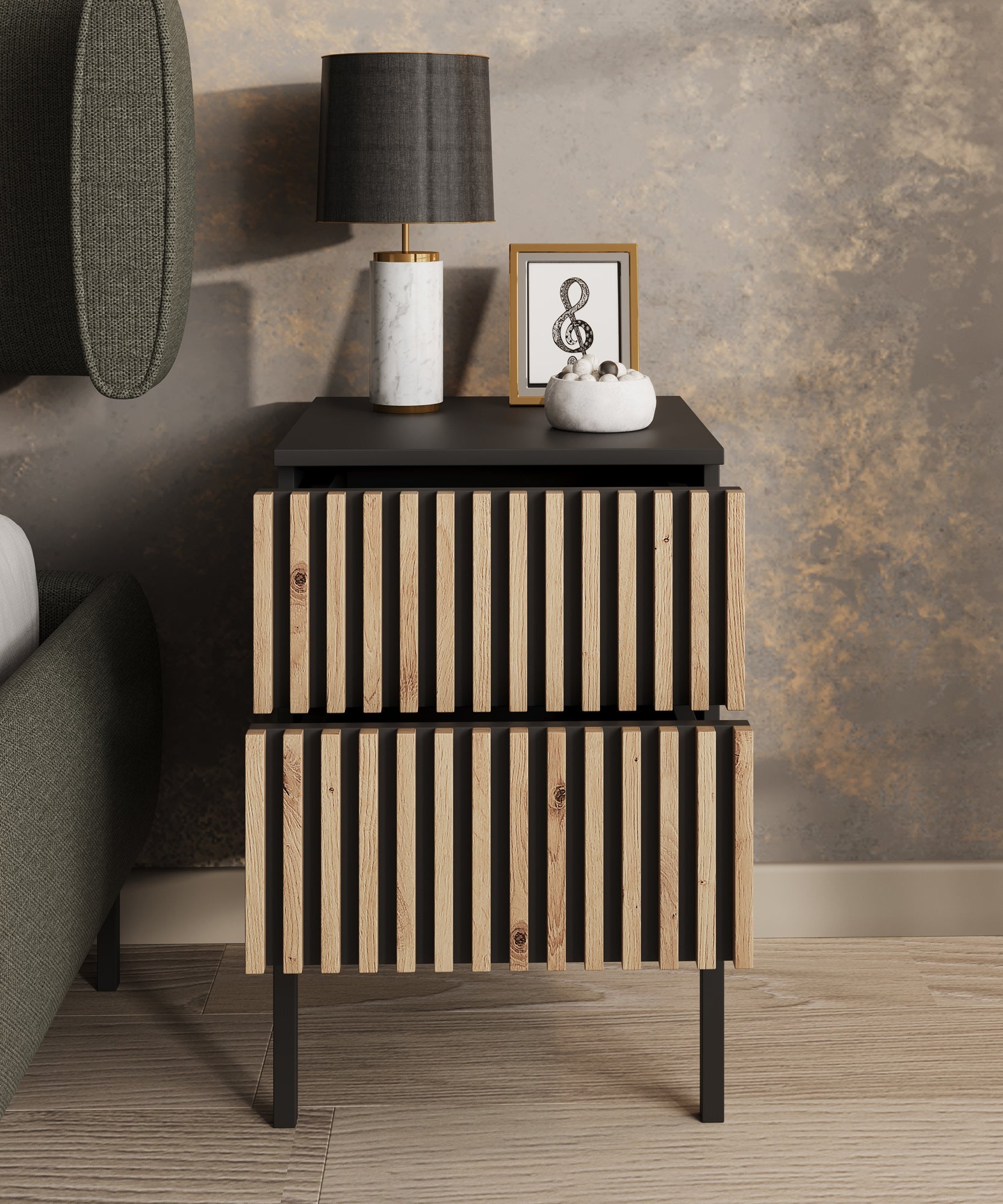 Meubella - Nachtkastje Marbella - Zwart - 40 cm