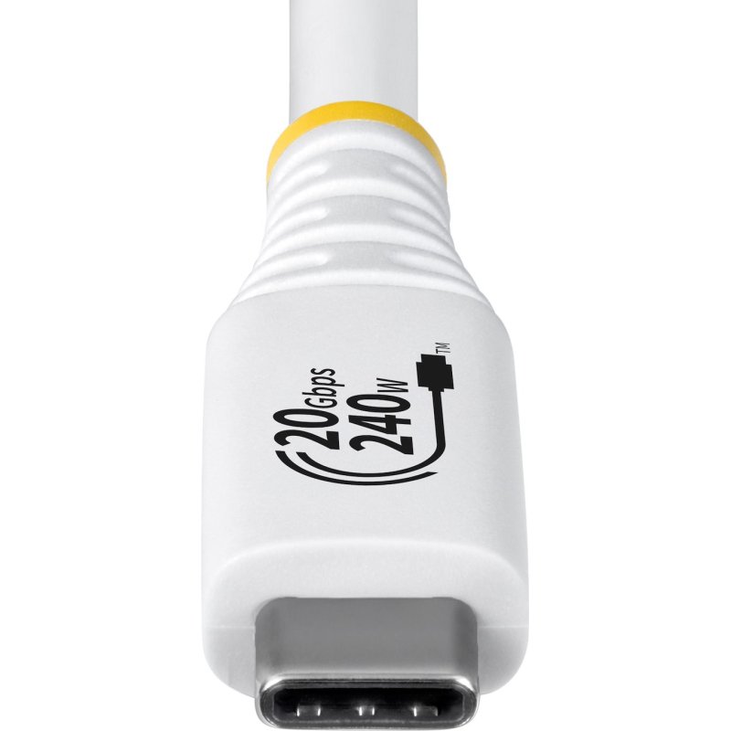 StarTech.com Câble USB 4 de 2 m, 20 Gbps, Câble USB-C Certifié USB-IF, PD EPR 240 W, DP 1.4 4K 120 Hz, Gaine TPE, Cordon USB-C Blanc