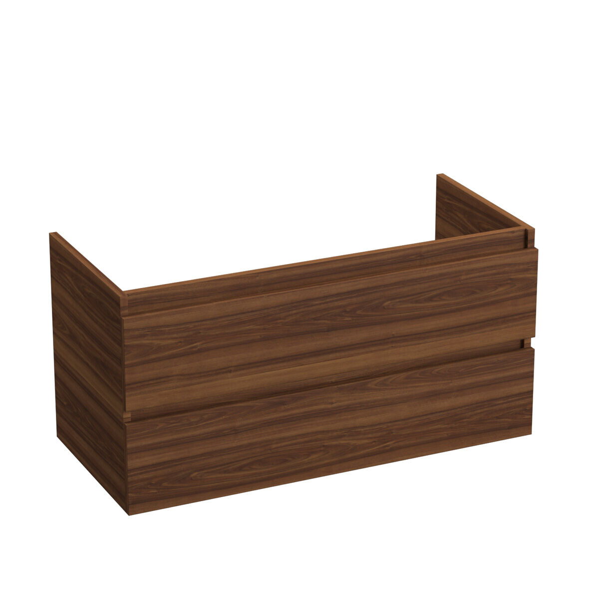 Fontana Kolo wastafelmeubel walnoot 100cm zwarte wastafel 2 kraangaten met ronde spiegel