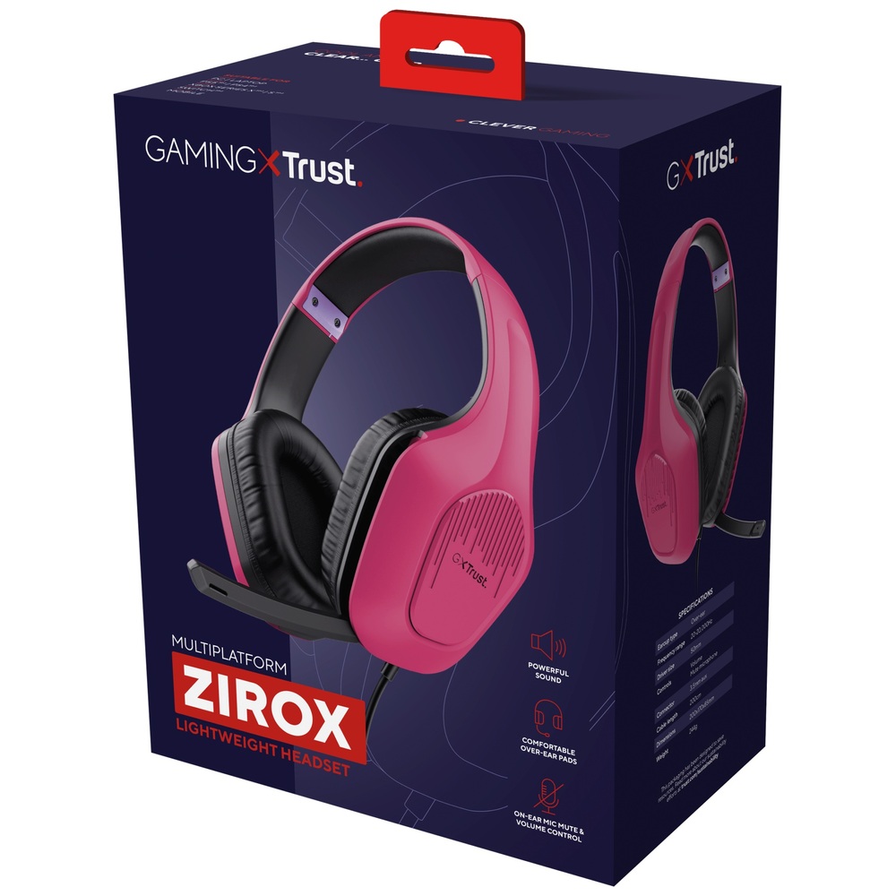 Trust GXT 415P Zirox Leichtes Multiplattform-Gaming-Headset – Pink
