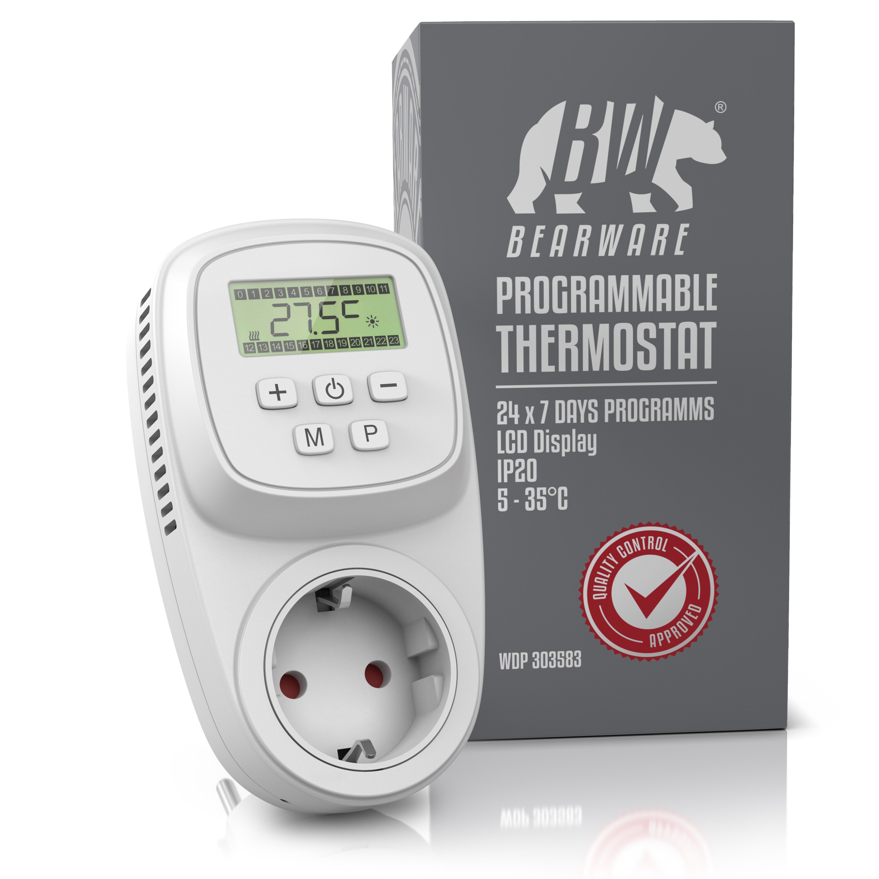 BEARWARE Steckdosen Thermostat digital programmierbar Temperaturregelung 5° - 35°C