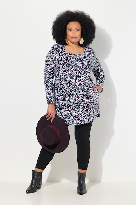 Longshirt, gemustert, A-Linie, Carree-Ausschnitt, Langarm