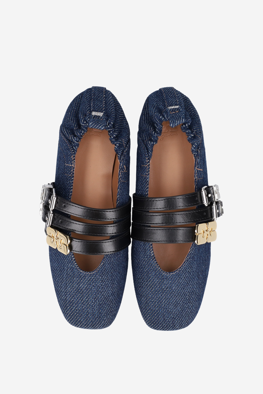 Sue triple denim fringed ballerinas