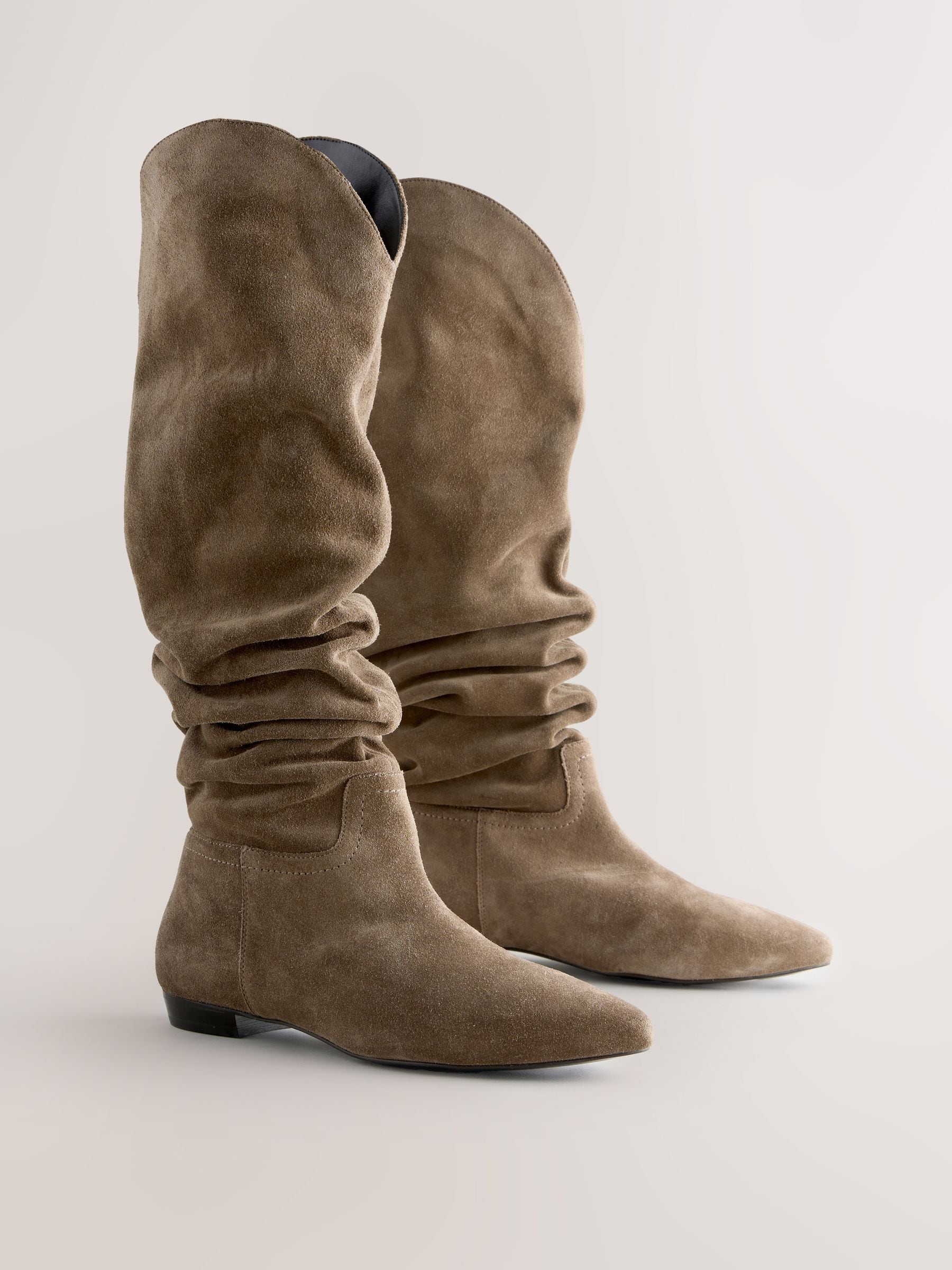 Mink-bruin suède - Signature Premium leren kniehoge slouch Boots