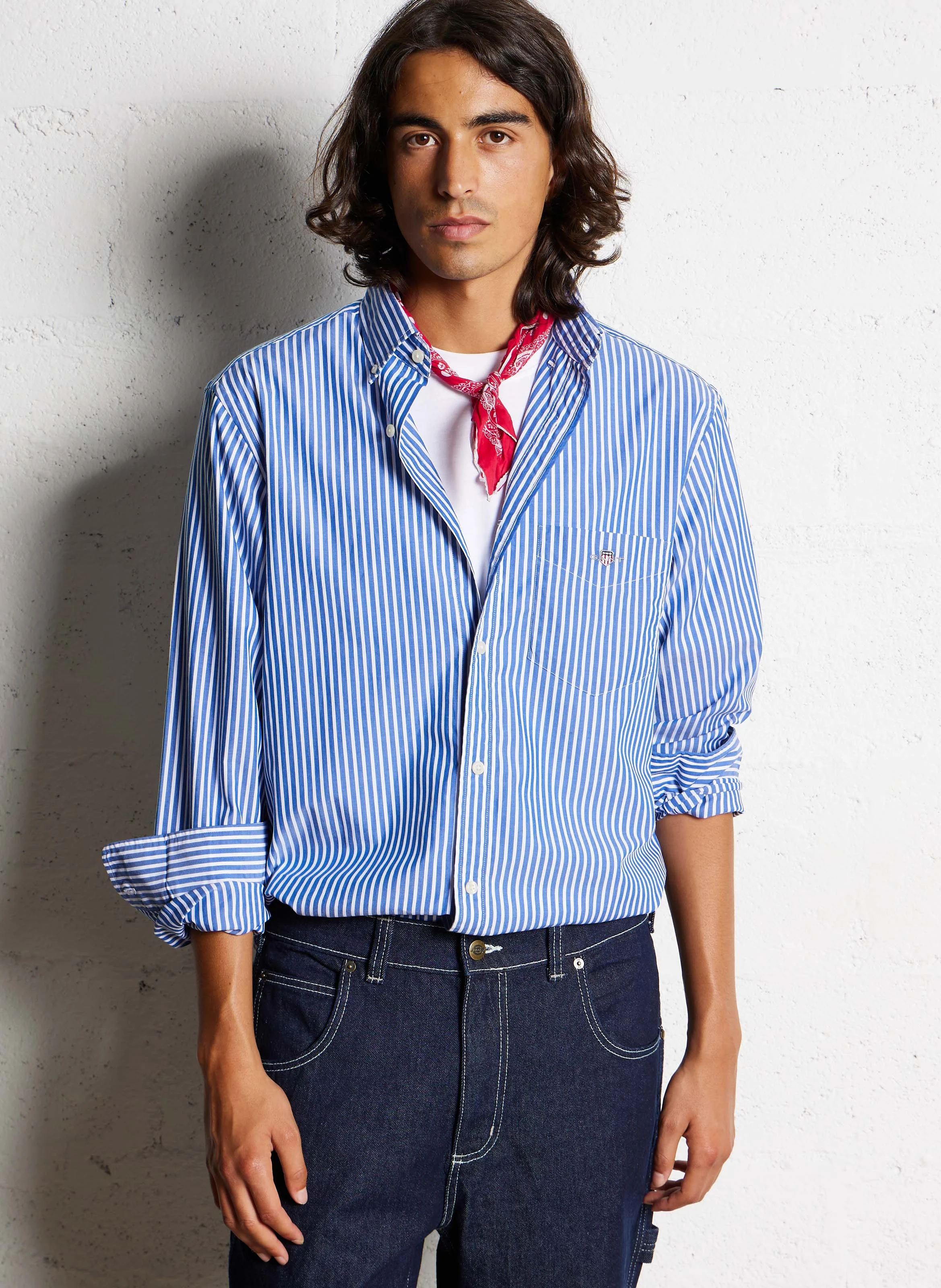 Chemise regular rayée en coton| Bleu