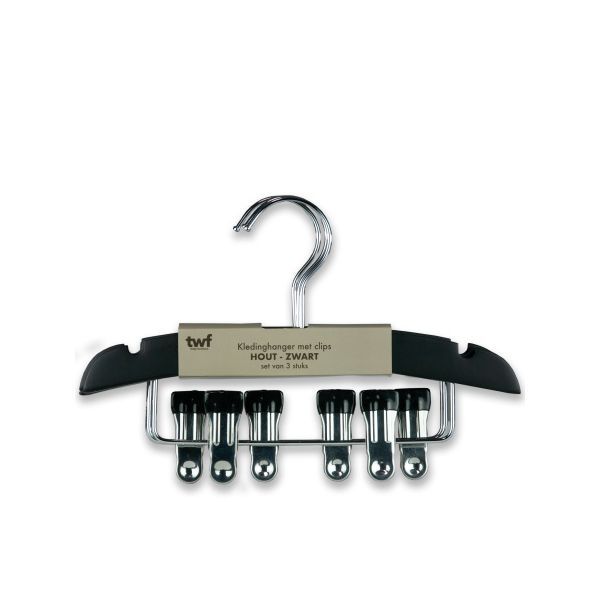 TWF Kledinghanger Met Clips - 3 Stuks - Hout Wit