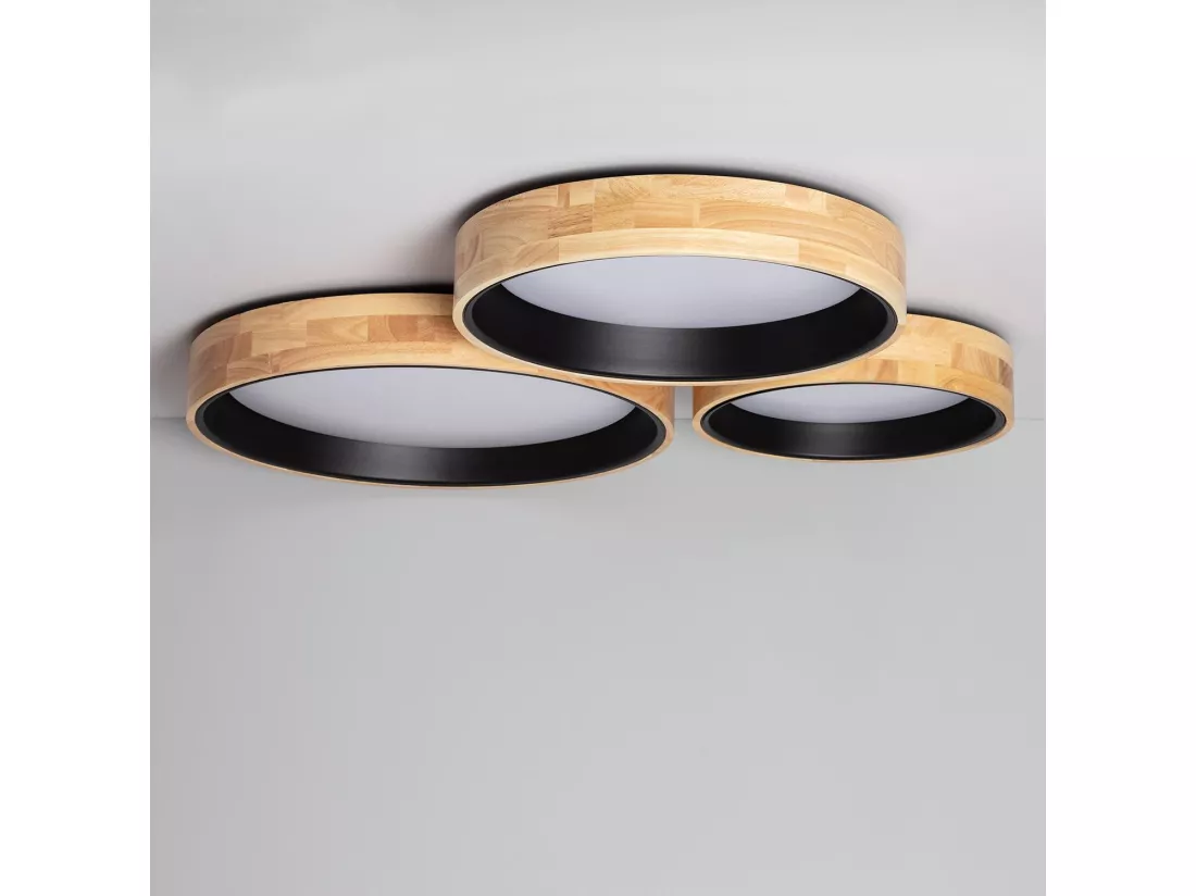 Plafonnier LED Rond Bois 20W CCT Sélectionnable Dari Ø470 mm Noir