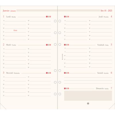 Oberthur - Recharge pour organiseur - 1 semaine sur 2 pages à l'horizontal - 9,5 x 19,5 cm