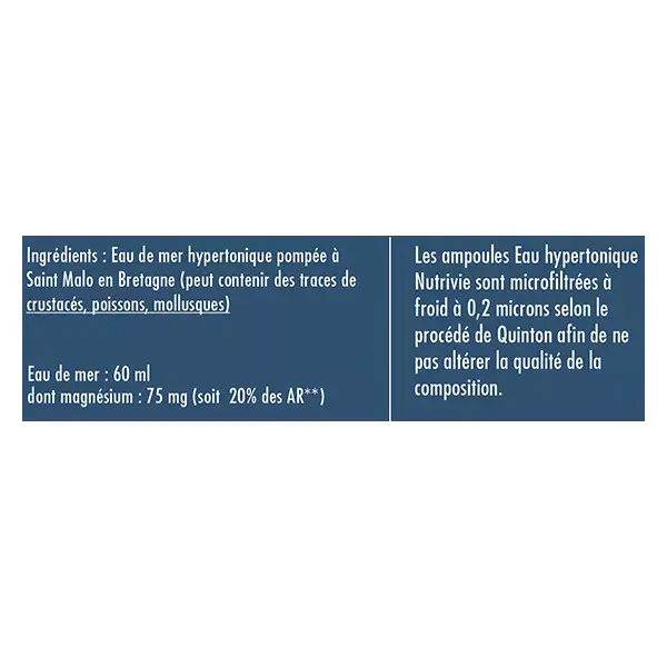 Ampolas de água hipertônica Nutrivie Quinton 10ml