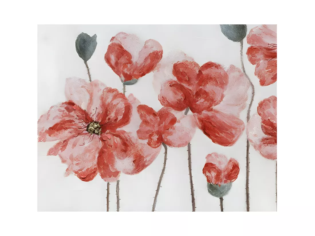 Tableau peinture fleurs rouges 100 x 70 cm - COQUELICOTS