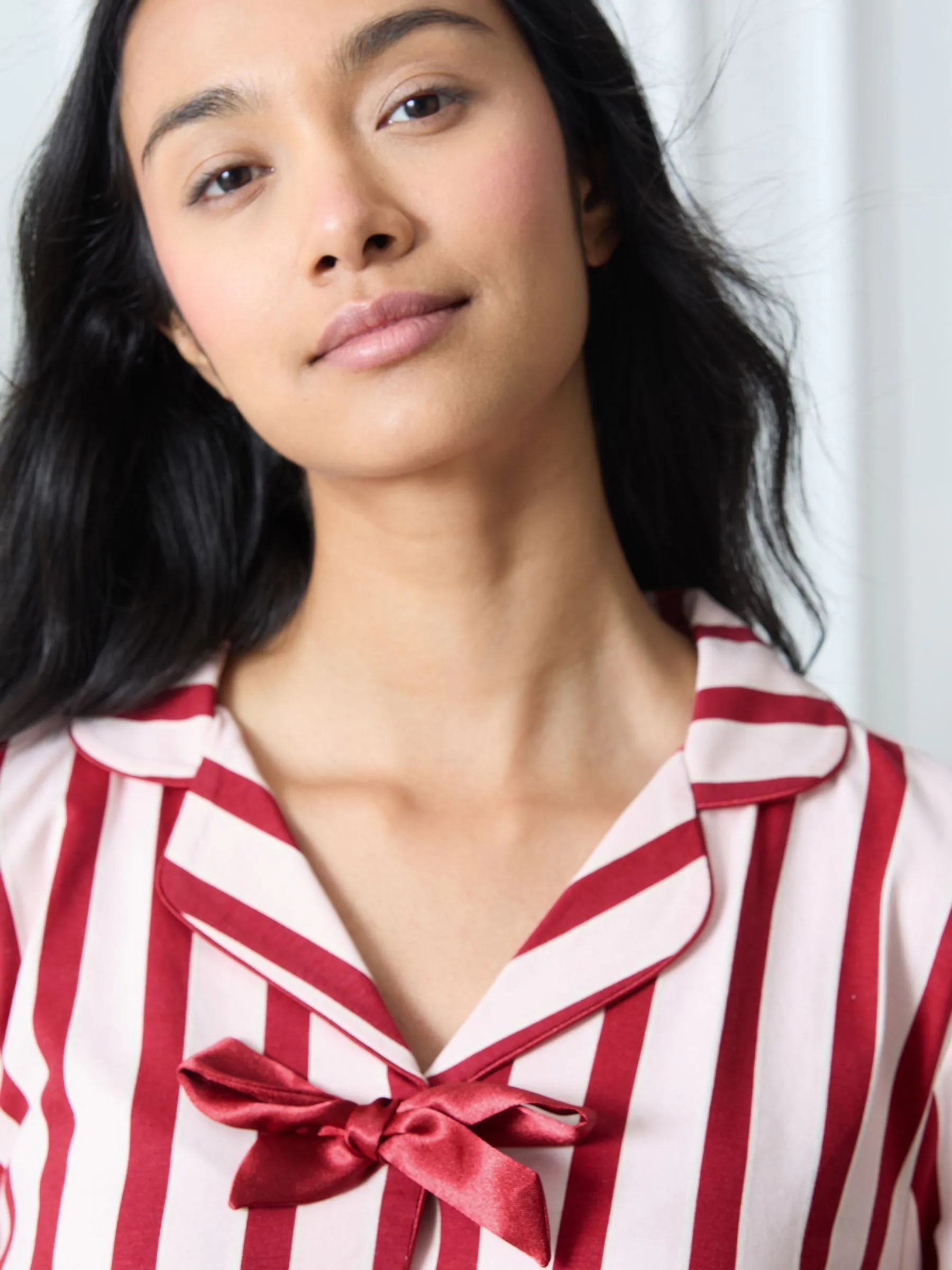 Chelsea Peers Cotton Stripe Tie Front Long Pyjamas Set