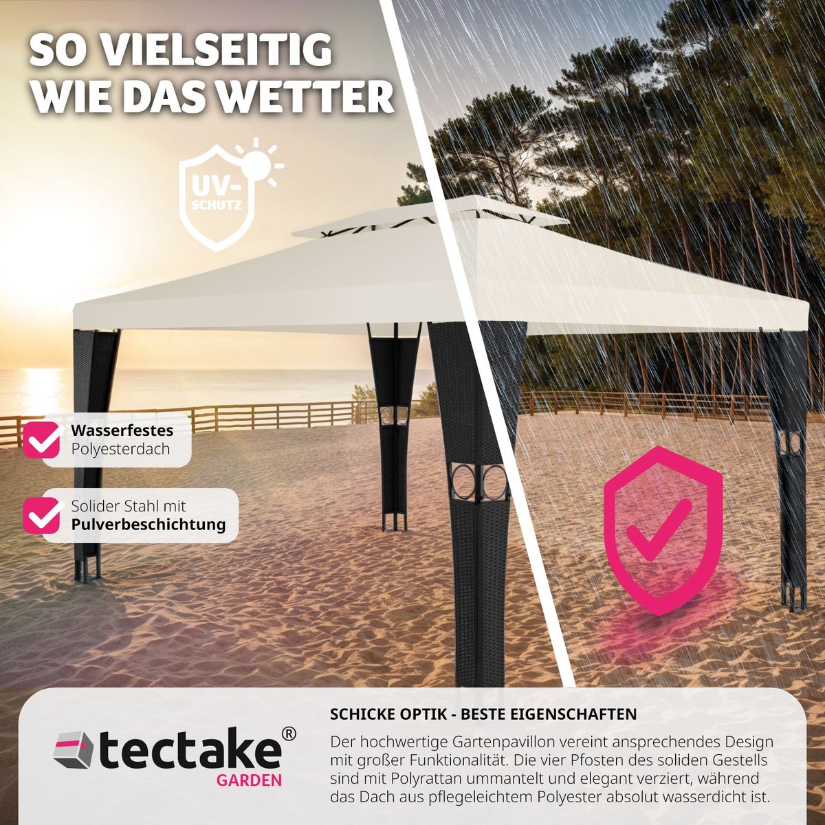 Rotan tuinpaviljoen tectake Mona 4 x 3 m inclusief haringen