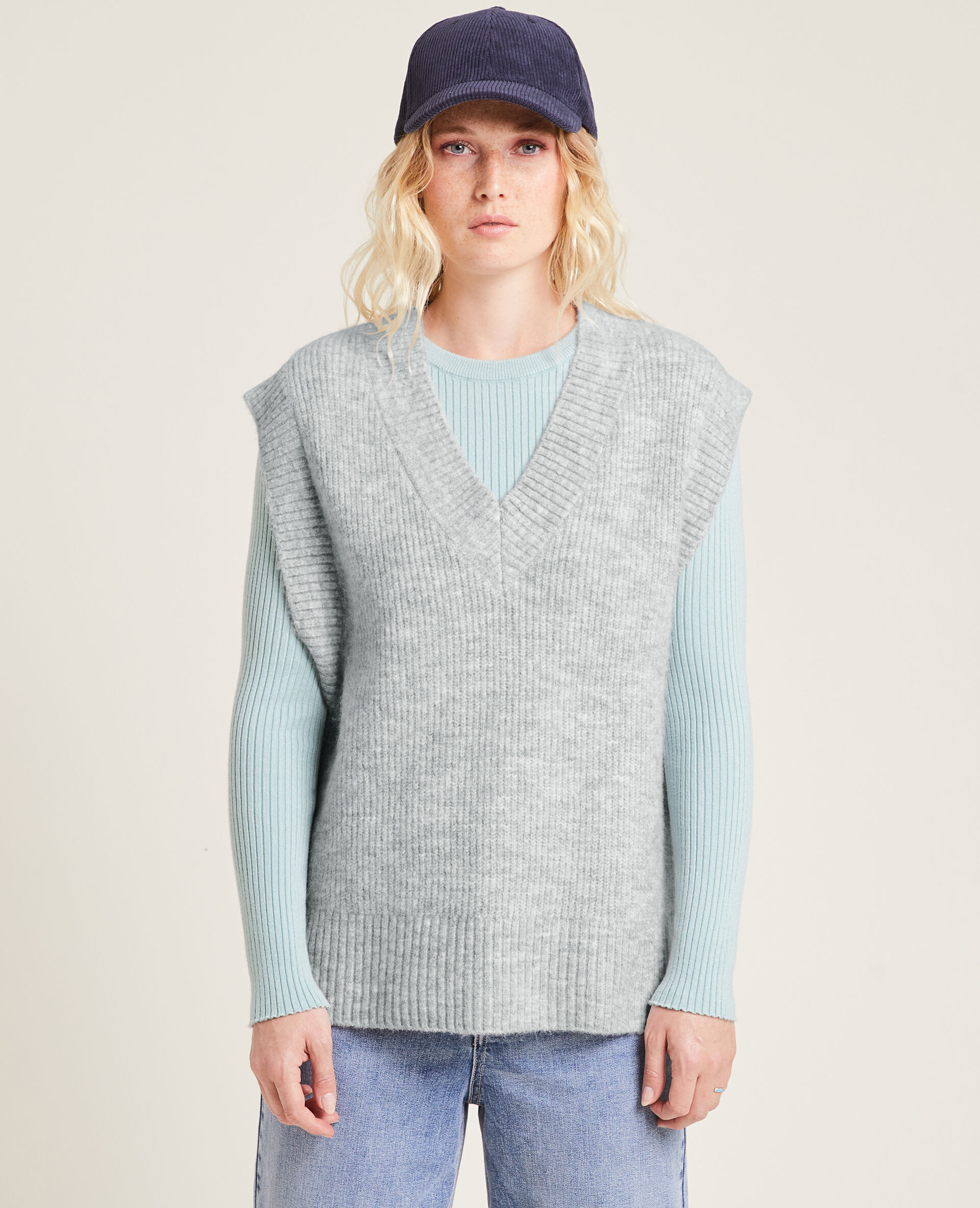 Pull sans manches oversize - Gris chiné