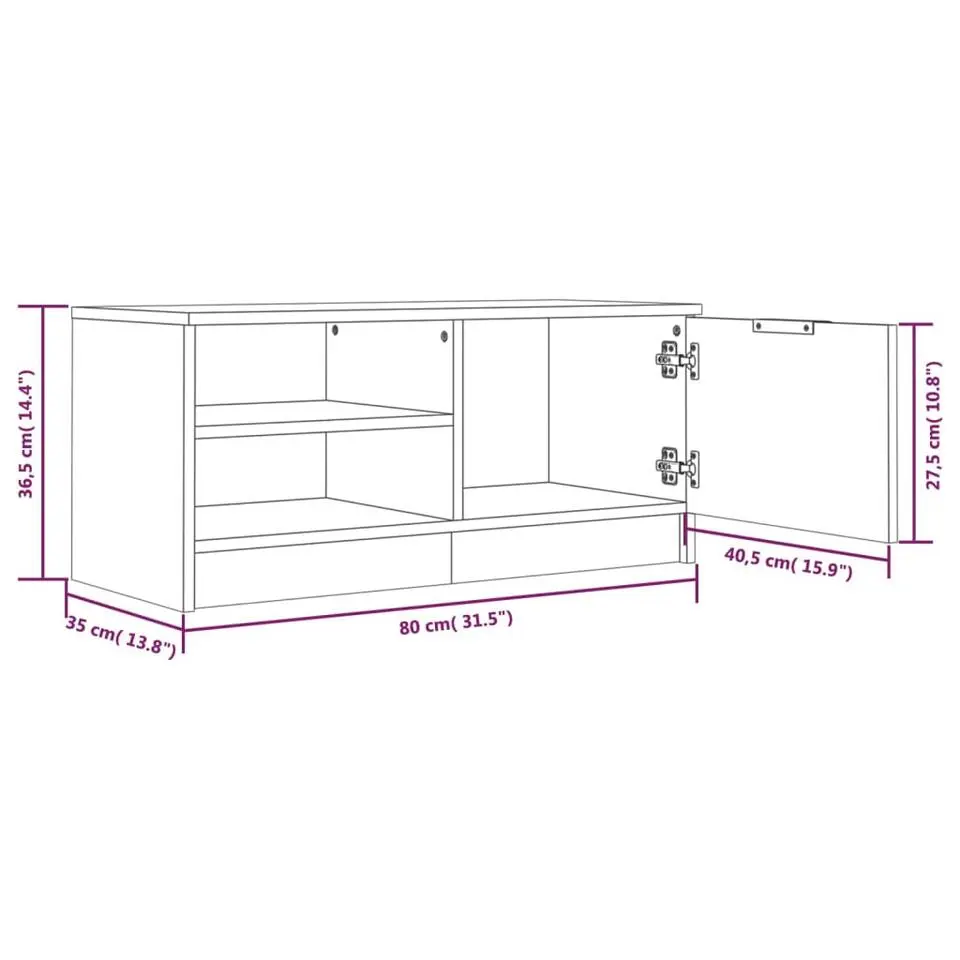 vidaXL - TV-meubel met 1 deur en 2 vakken - Bruin eiken - Hout - 80x35x36.5 cm