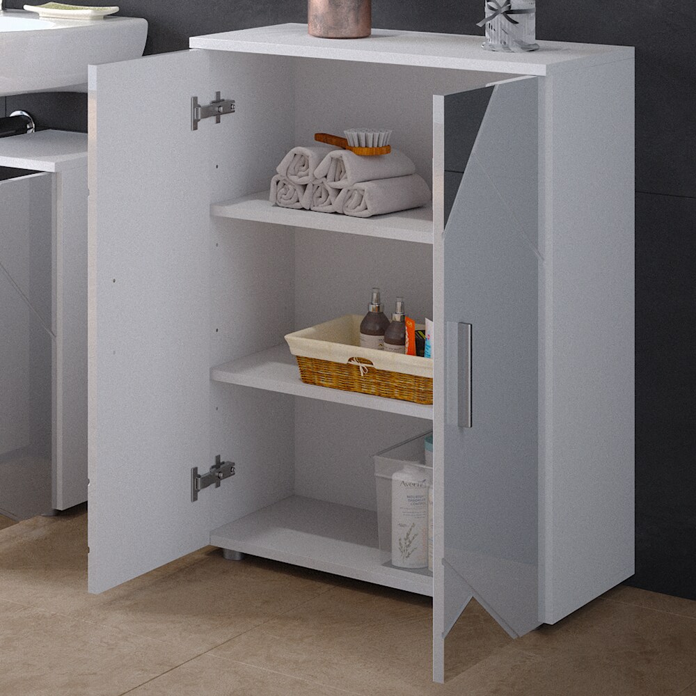 Vicco Spiegelbadschrank Kommode Badezimmermöbel Irma Weiß Hochglanz modern 60x81 cm Badezimmer Schrank Badmöbel Schranktür Schrankfach Ablage Aufbewahrung Dekospiegel