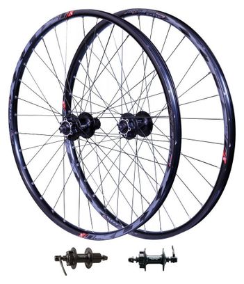 PAIRE ROUES 275  VTT JANTE ALU KLIXX TUBELESS READY NOIR FREIN DISQUE 6T SHIMANO DEORE M475 BLOCAGE RAPIDE CASSETTE 8/9/10V.