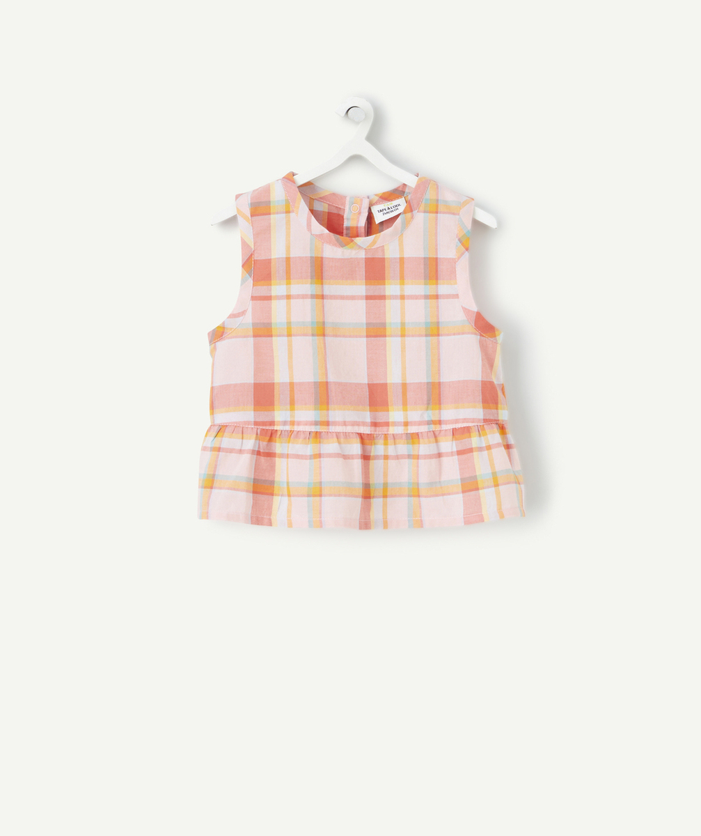 chemise sans manches bébé fille en coton bio à carreaux