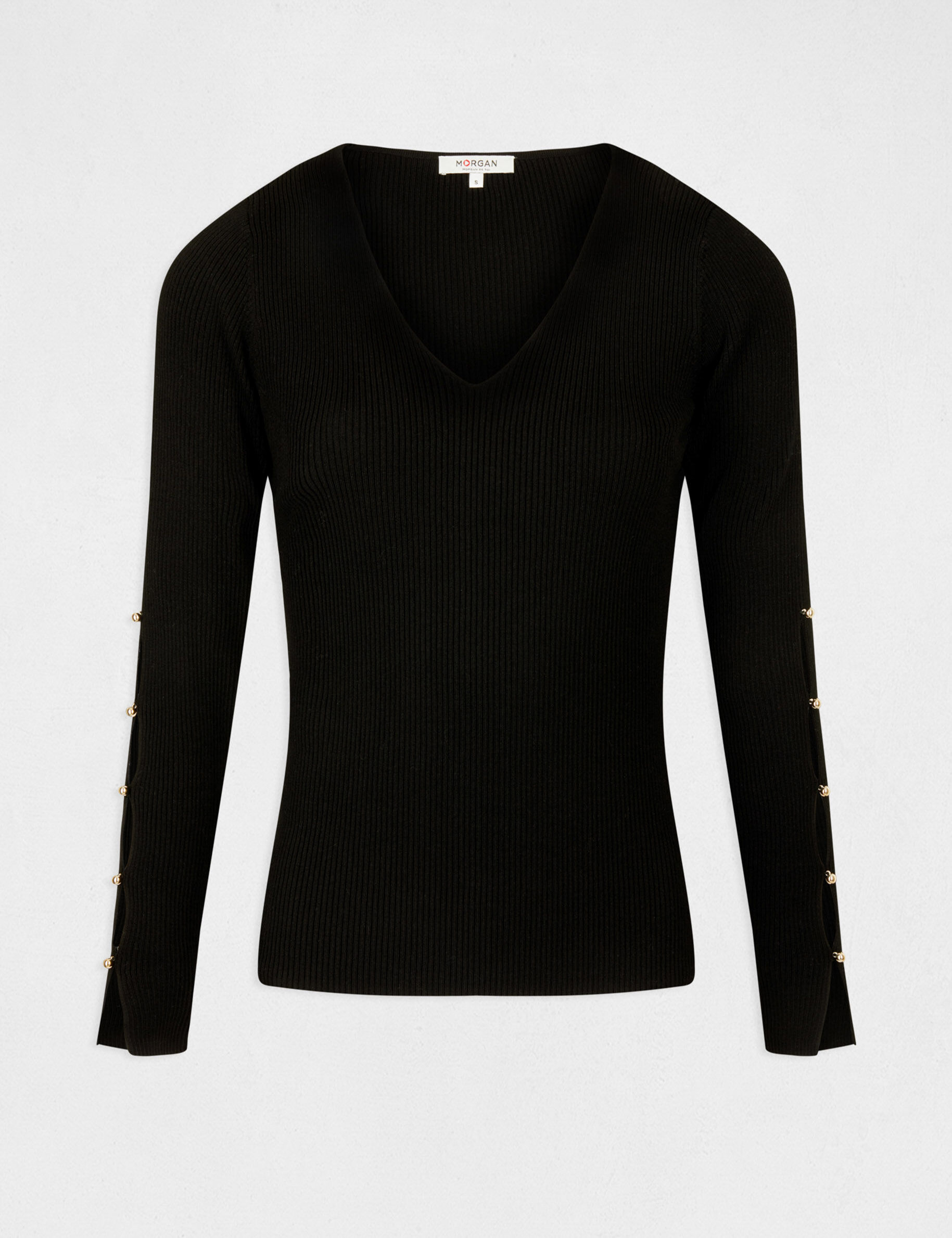Pull manches longues fendues à boutons noir femme - noir
