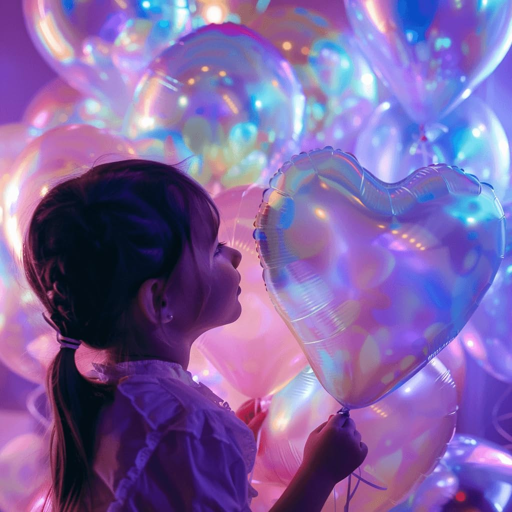 (5er Set) 50x46cm Herz Party Folien Ballons Deko Luftballons für Valentinstag / Muttertag / Antrag - Irisierend