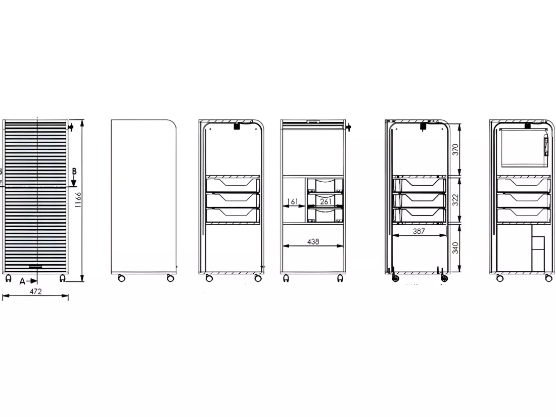 Caisson de Bureau Chêne 3 Tiroirs 3 Niches Mobile Serrure 47,2 x 107,6 x 47 cm - Coloris: Liberté 505