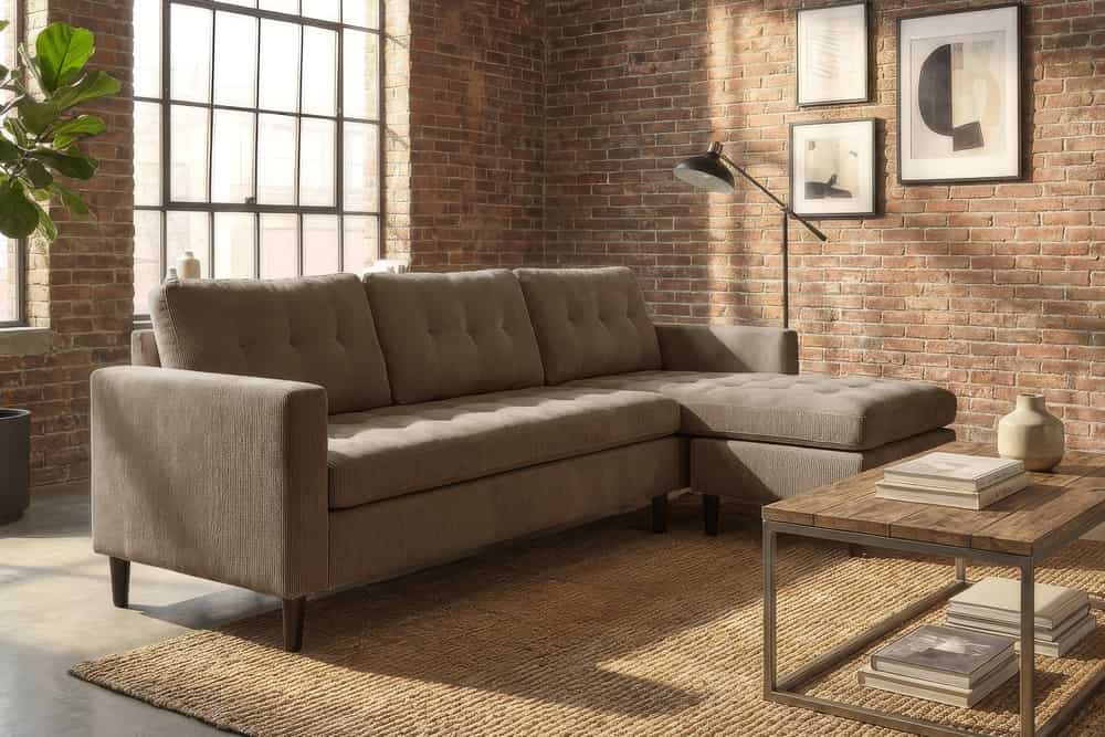 Retro Ecksofa STOCKHOLM 220cm taupe Cord Federkern 3-Sitzer