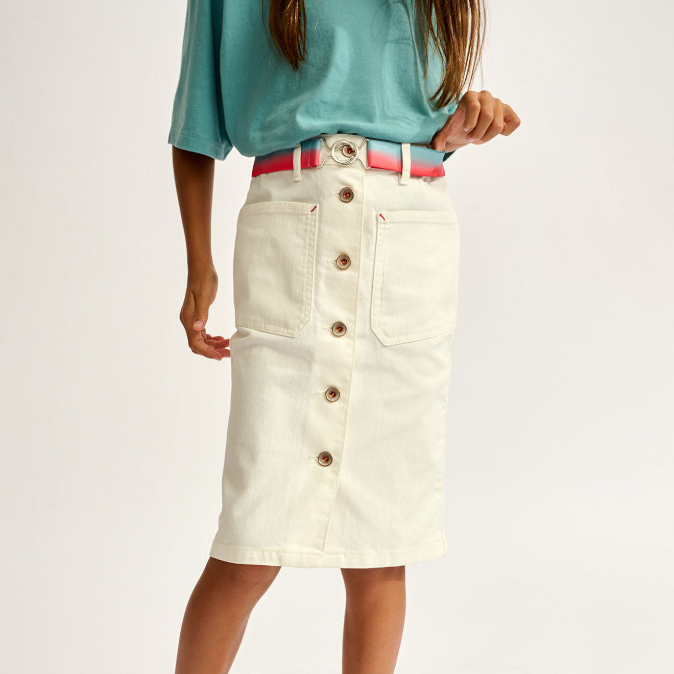 Bellerose Jupe crayon en jean Pepsie blanche
