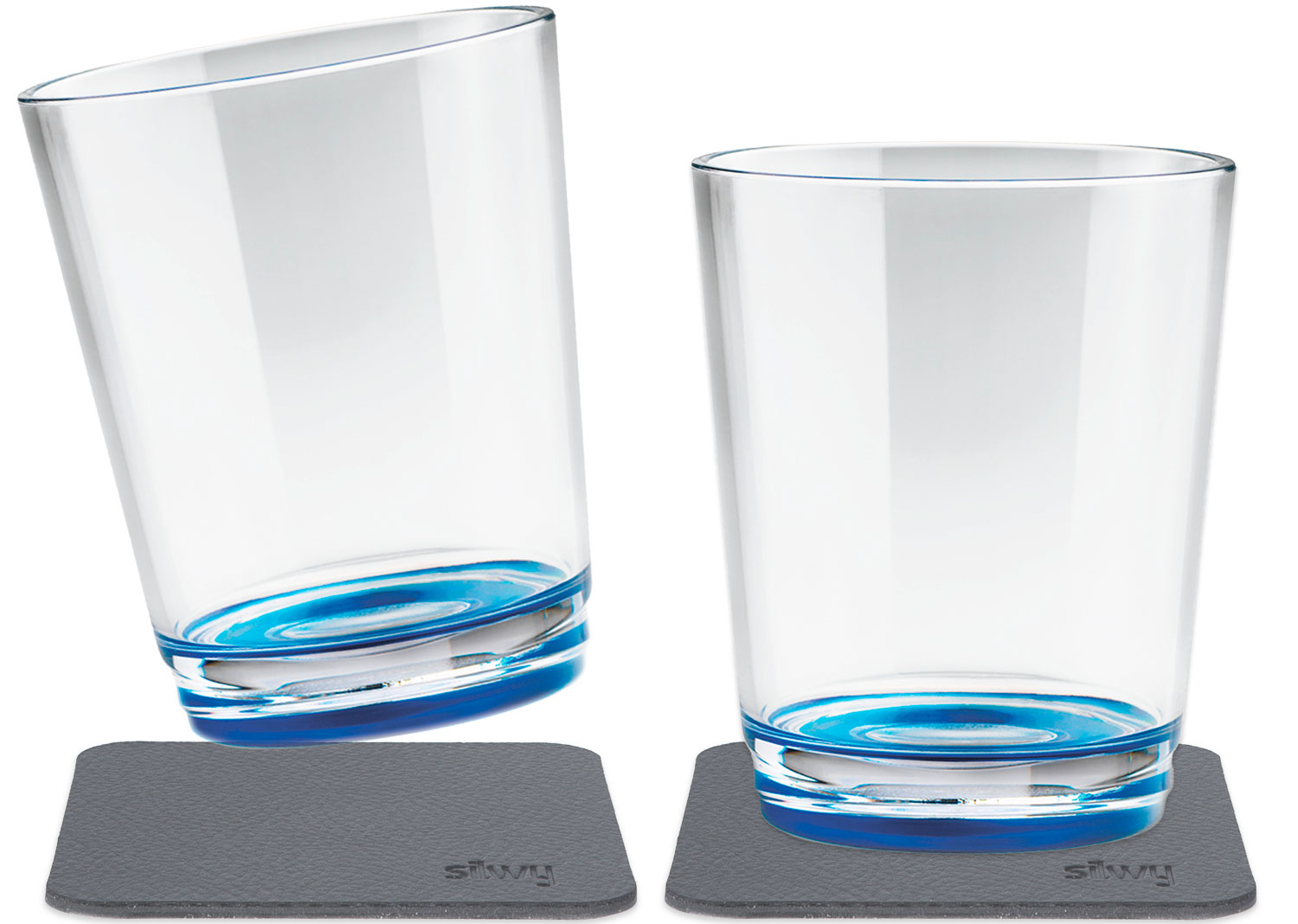 silwy® Tritan-Magnetgläser mit Untersetzer 2er Set  (250 ml) Blau