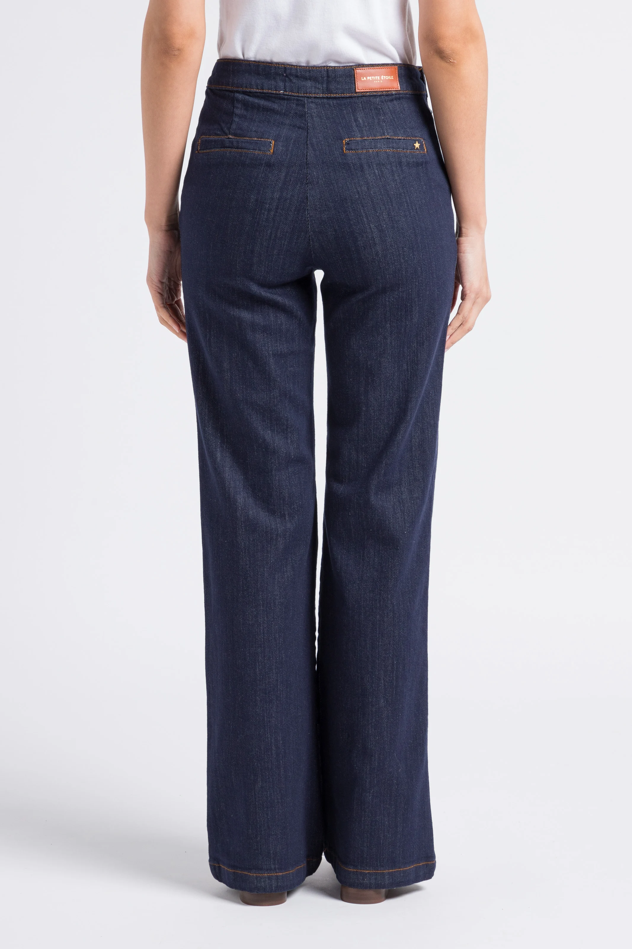 PAULIE - Jean droit taille haute boutonné en coton mélangé | Bleu