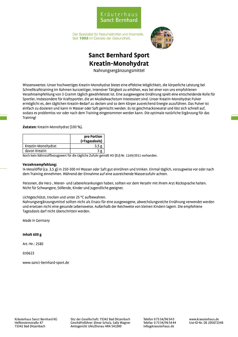 Sanct Bernhard Sport Kreatin-Monohydrat