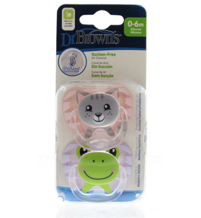 Dr Brown’s Fopspeen prevent animal faces F1 roze (2 stuks)