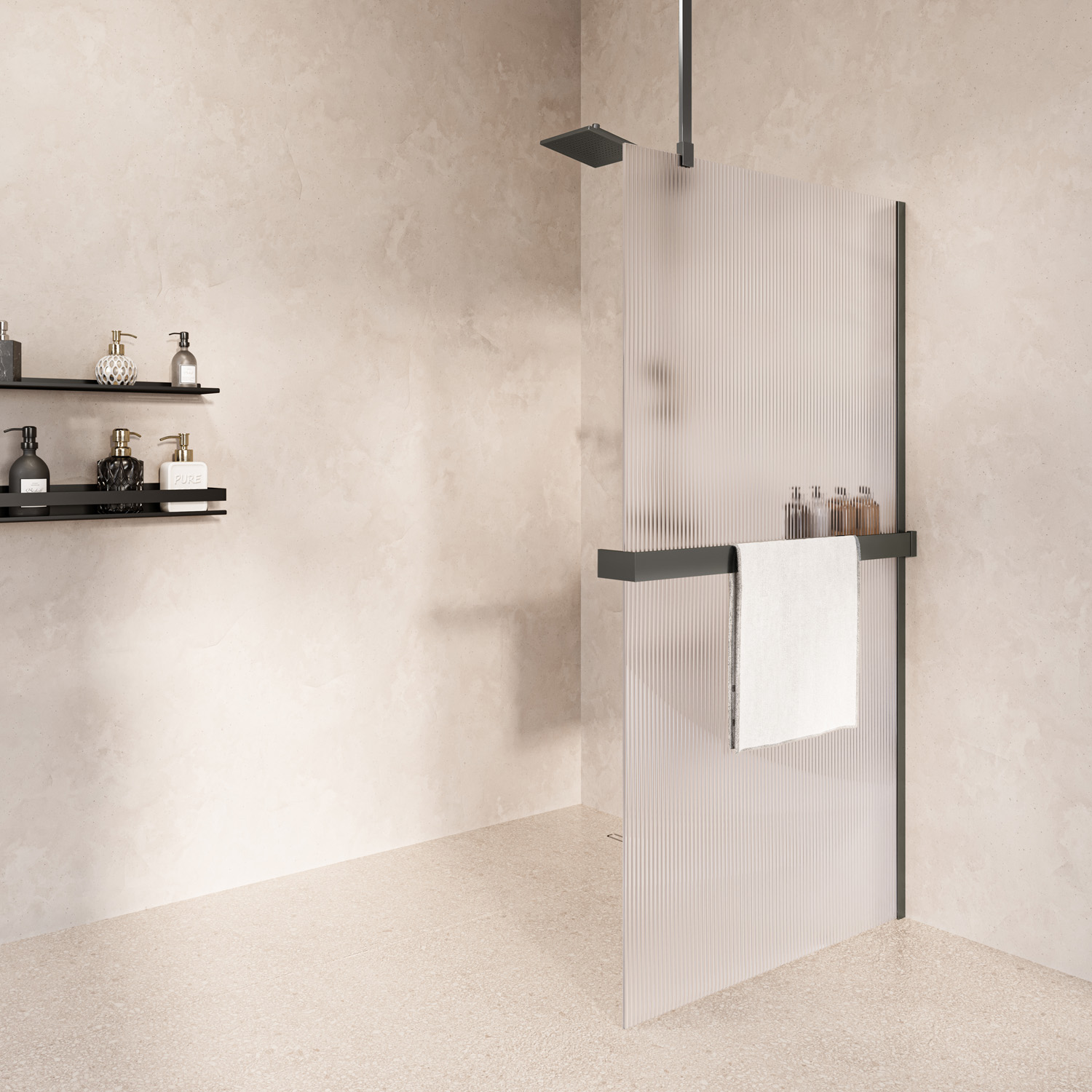 Saniclear Bright inloopdouche 120cm met handdoekhouder en ribbelglas verouderd ijzer - gunmetal