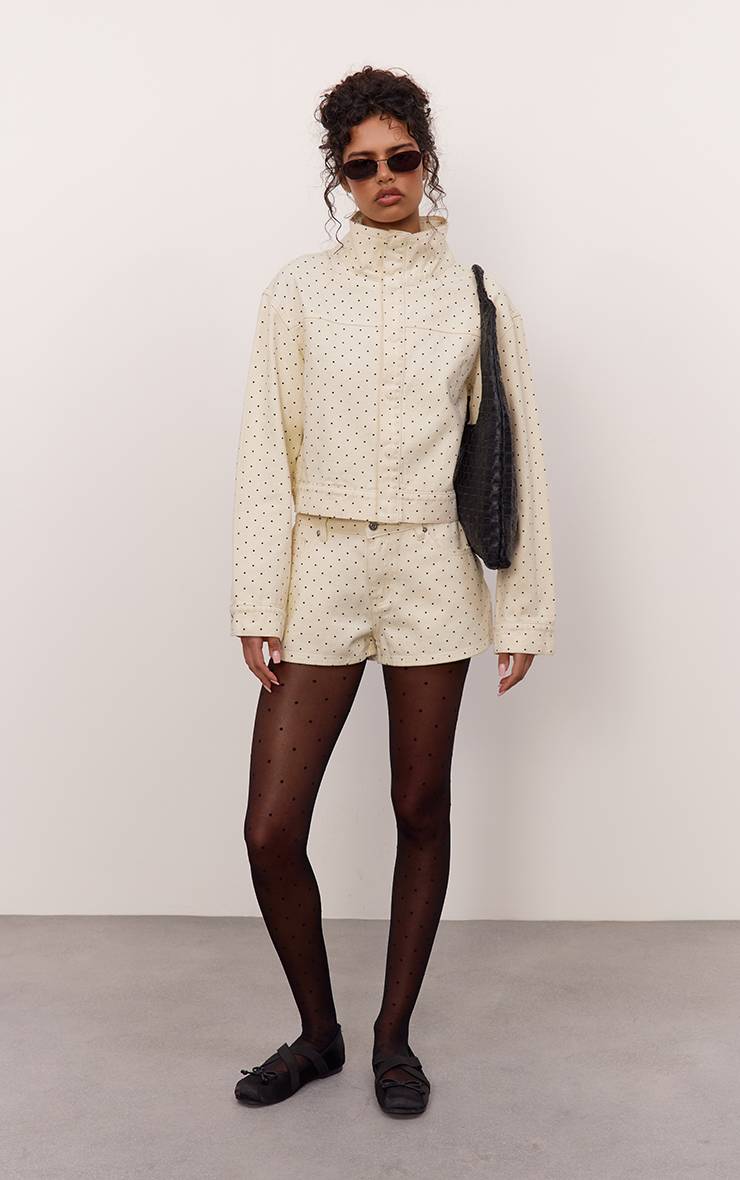 Crème Short En Jean À Pois