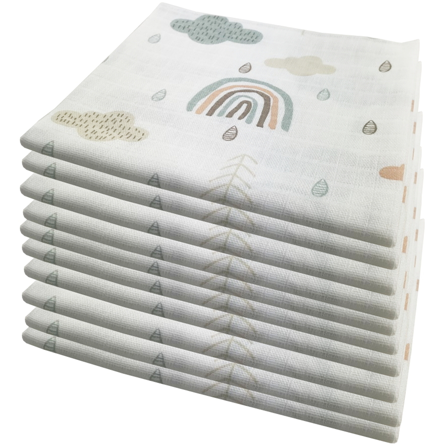 M.M.C. Mullwindel 10 PACK Spucktücher 80x70 cm Mulltücher 10 Wolken Grün