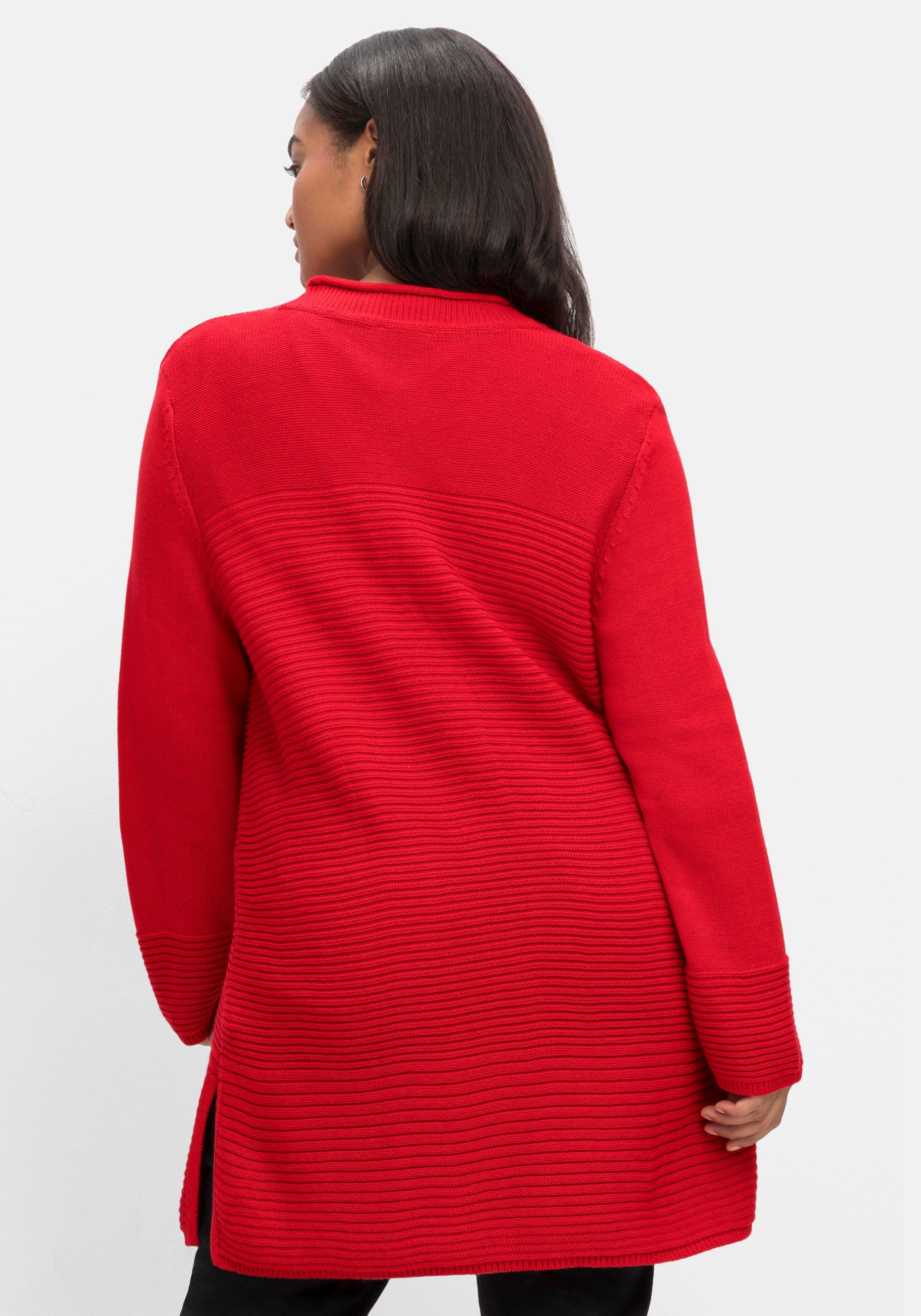 Longstrickjacke im Strukturmix, mit V-Ausschnitt