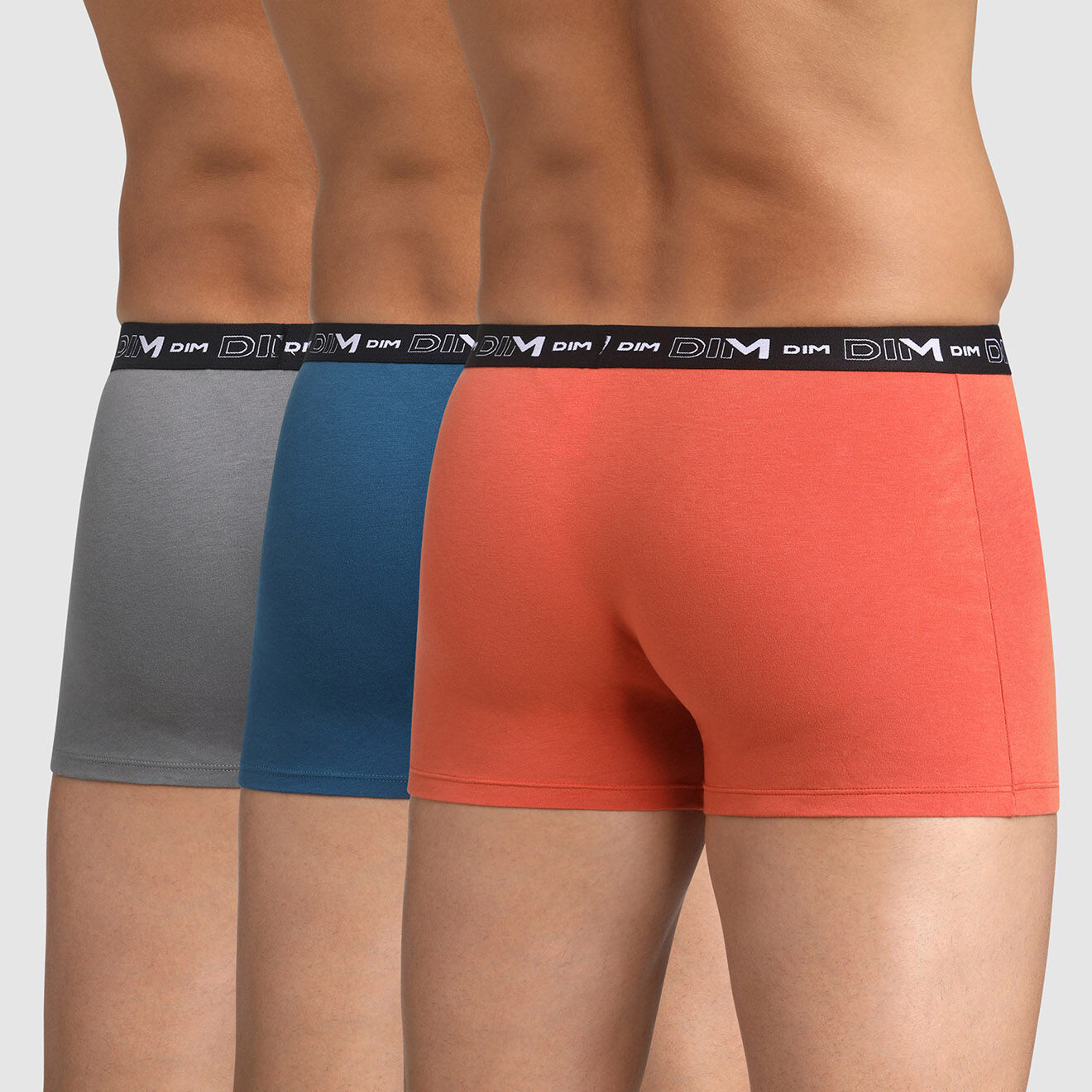 Dim 3 Boxers Coton Stretch roux/bleu bijou/gris volcan