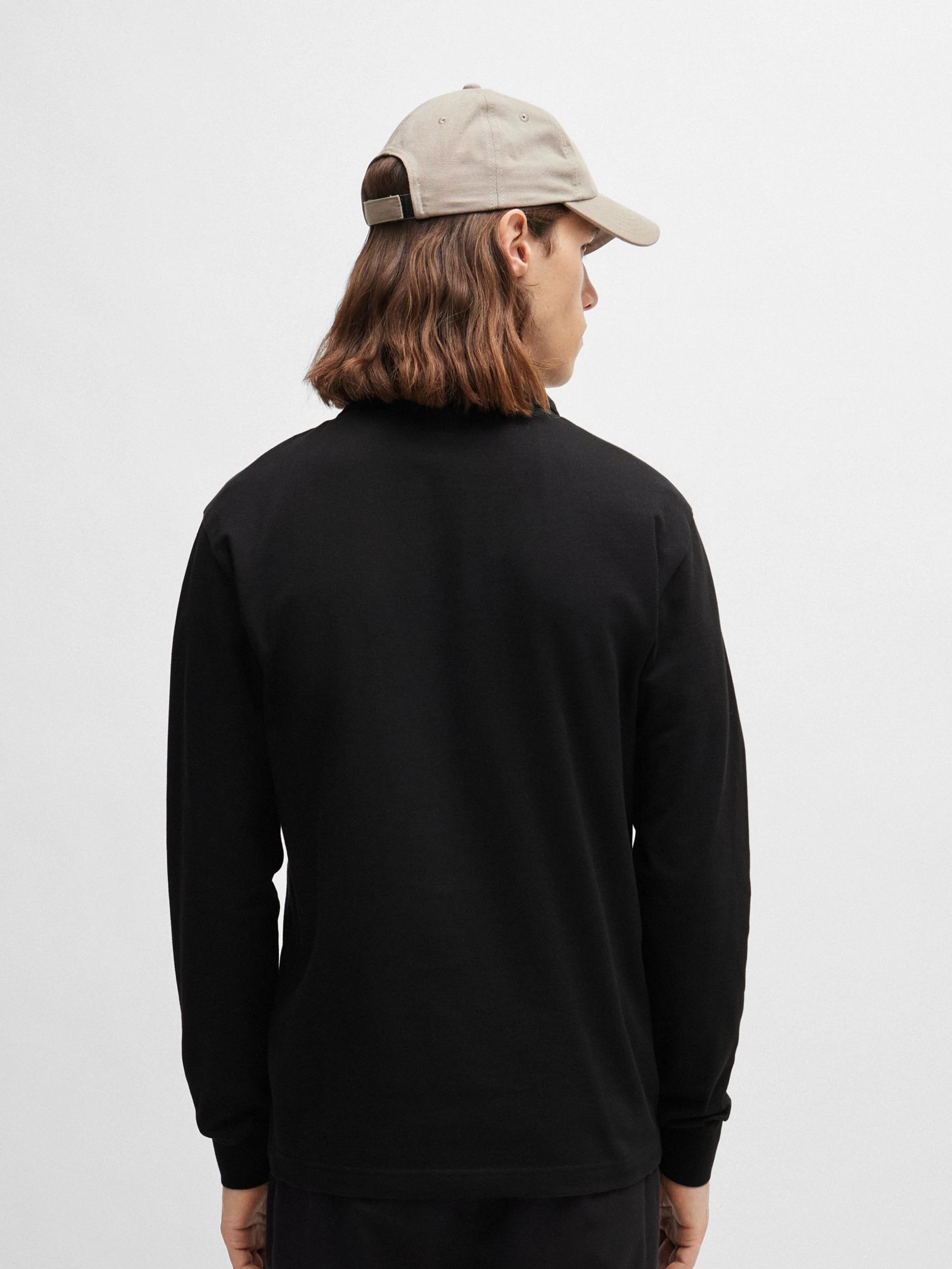 Zwart - BOSS Passerby Box Logo Long Sleeve Polo Shirt